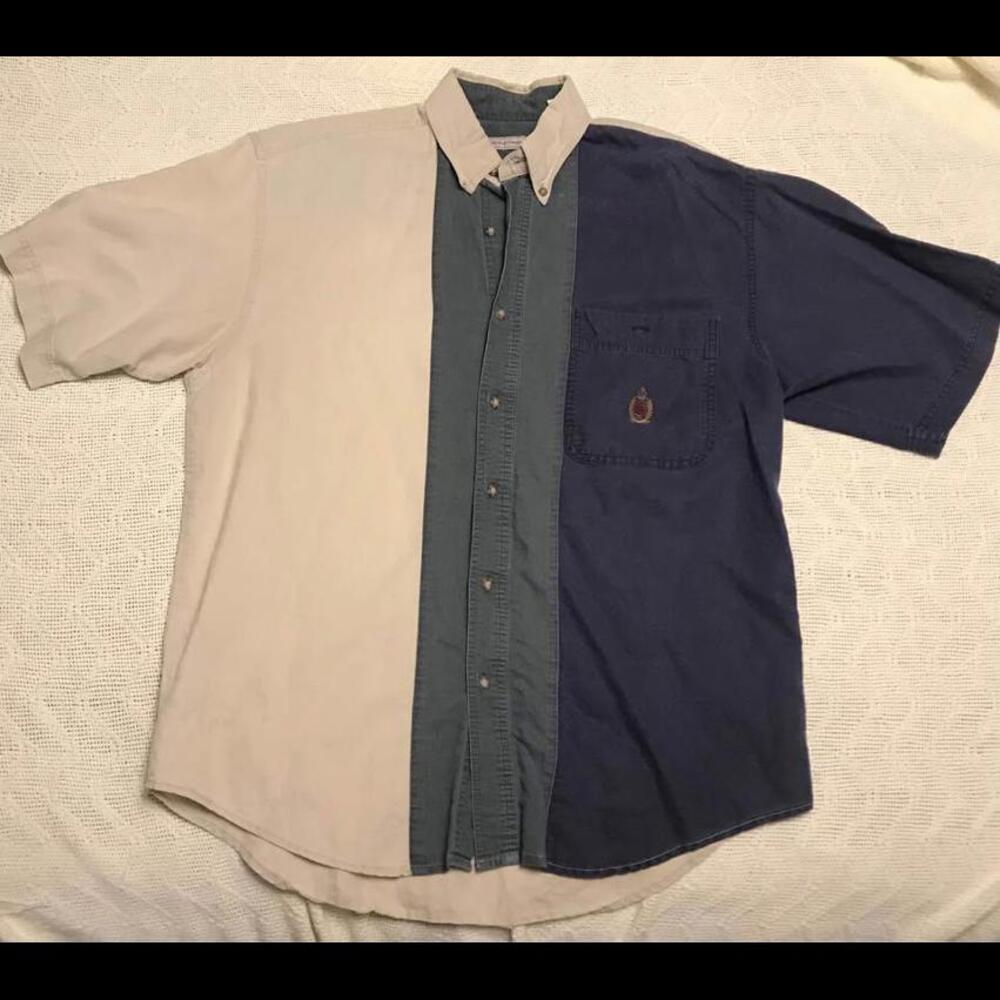 Vintage Bugle Boy Colorblock Button Down Short Sleeve Shirt Men's M